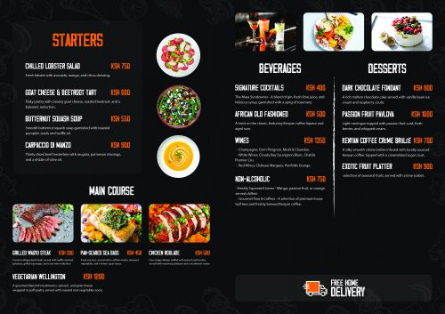 Hotel Menu Design in Kenya